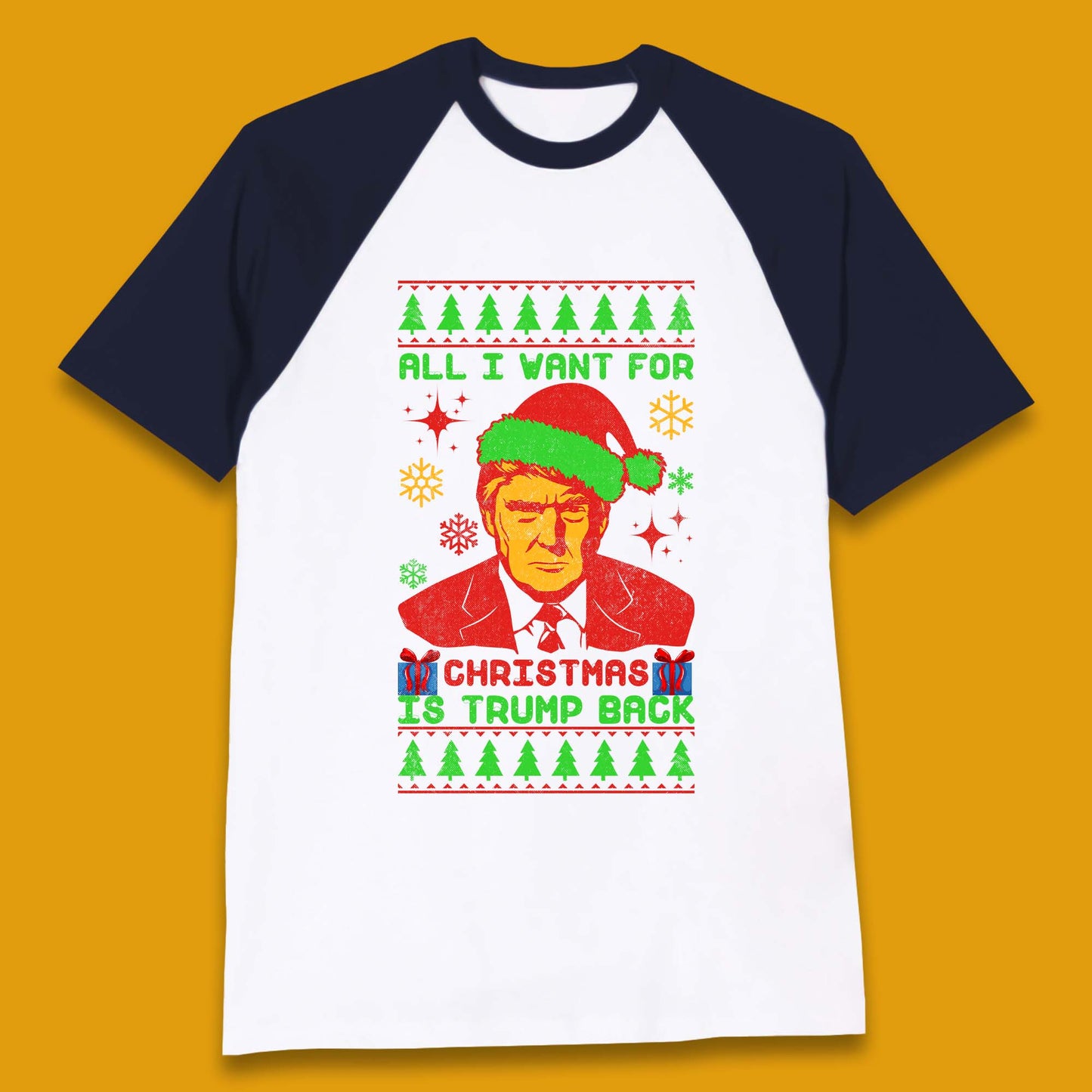 Trump Back Christmas Baseball T-Shirt