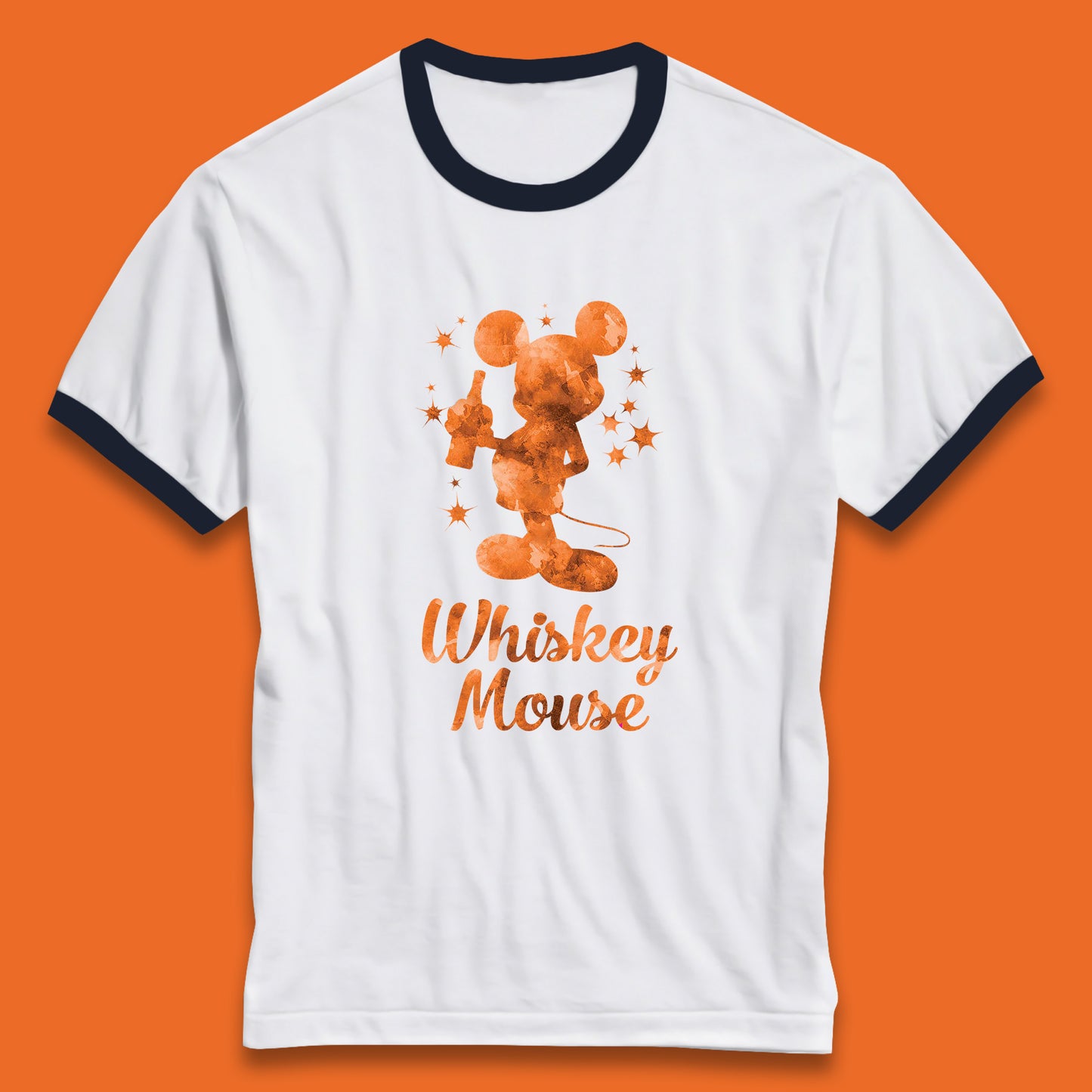 Whiskey Mouse Mickey Minnie Mouse Cartoon Character Holding Beer Bottle Disneyland Whiskey Lovers Ringer T Shirt