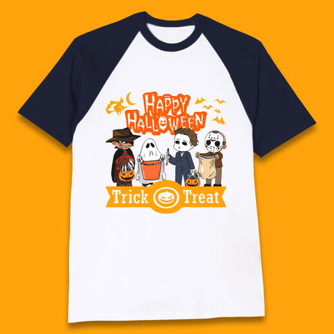 Happy Halloween Trick Or Treat Chibi Horror Movie Characters Killer Baseball T Shirt