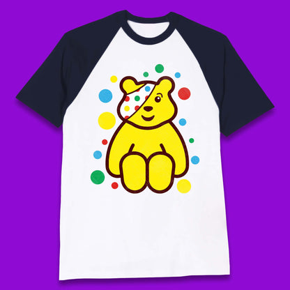Children In Need Sitting Spotty Pudsey Bear Charity Raising Spotty Day Baseball T Shirt