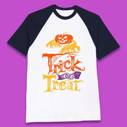 Halloween Trick Or Treat Horror Scary Evil Pumpkin With Zombie Hands Baseball T Shirt