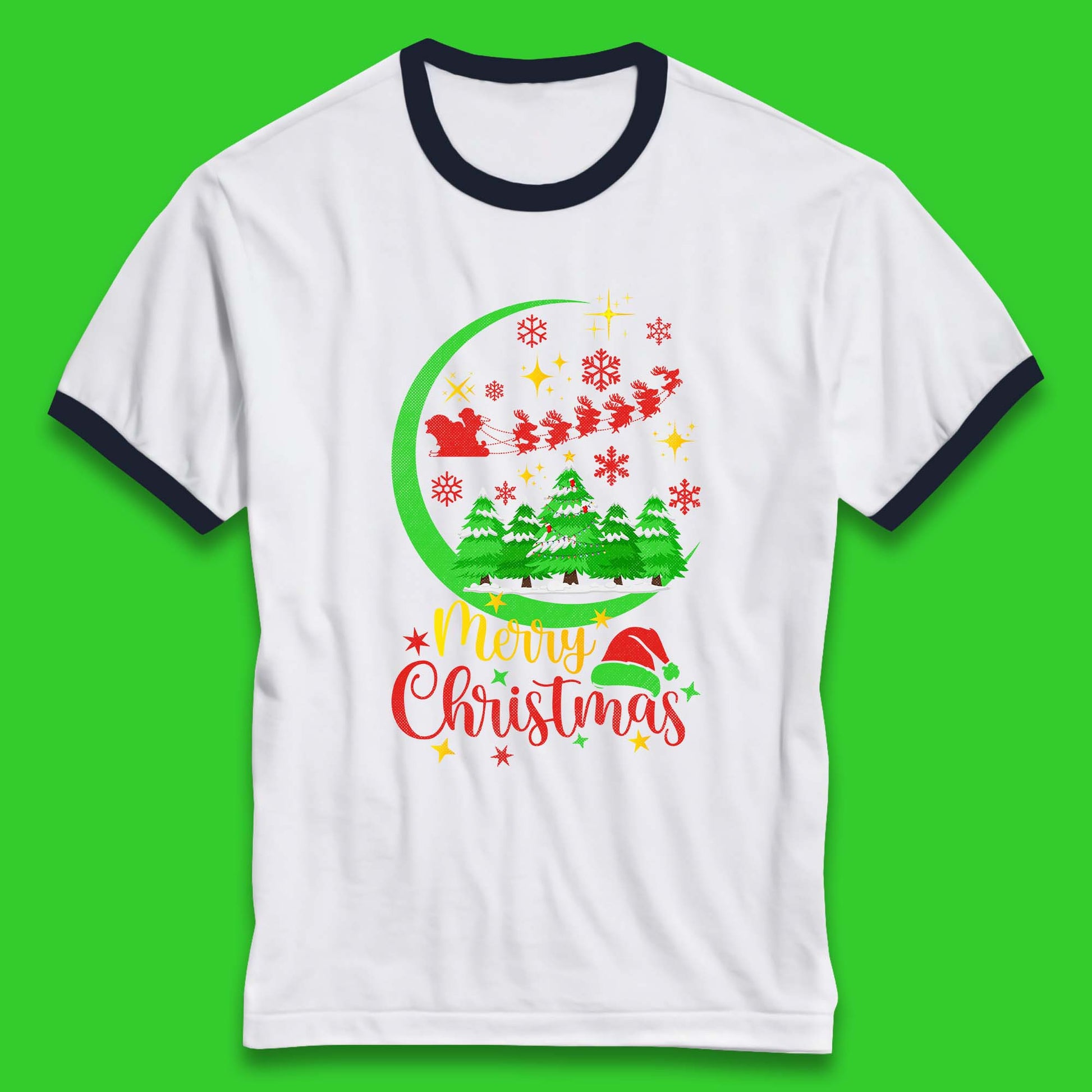 merry christmas santa trees ringer t shirt