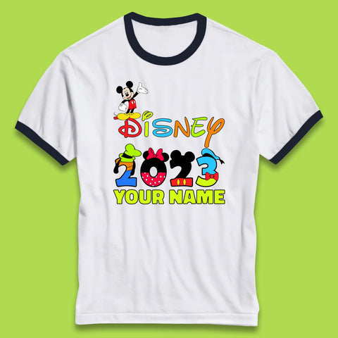 Personalised Disney 2023 Disney Club Your Name Mickey Mouse Minnie Mouse Donald Duck Pluto Goofy Cartoon Characters Disney Vacation Ringer T Shirt