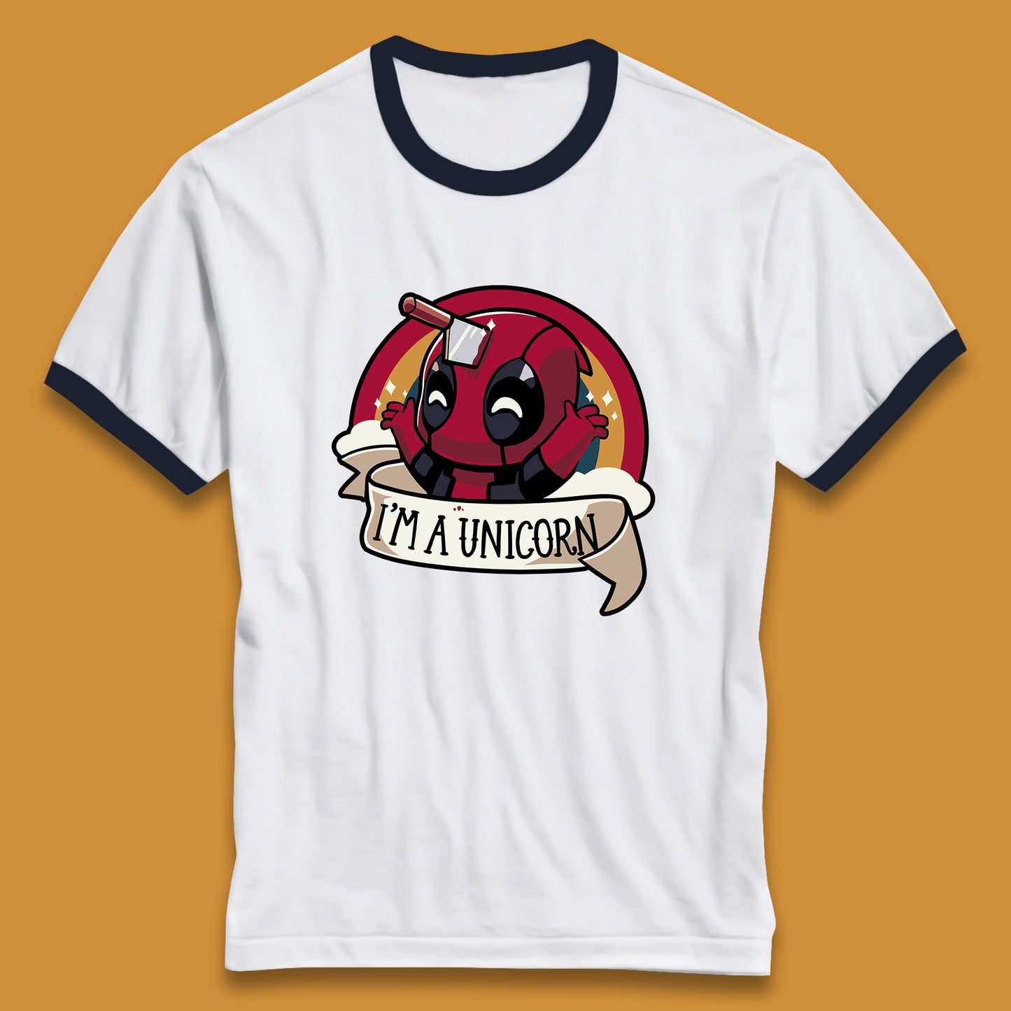I'm A Unicorn Funny Deadpool Rainbow Colors Marvel Avengers Superhero Fictional Character Ringer T Shirt