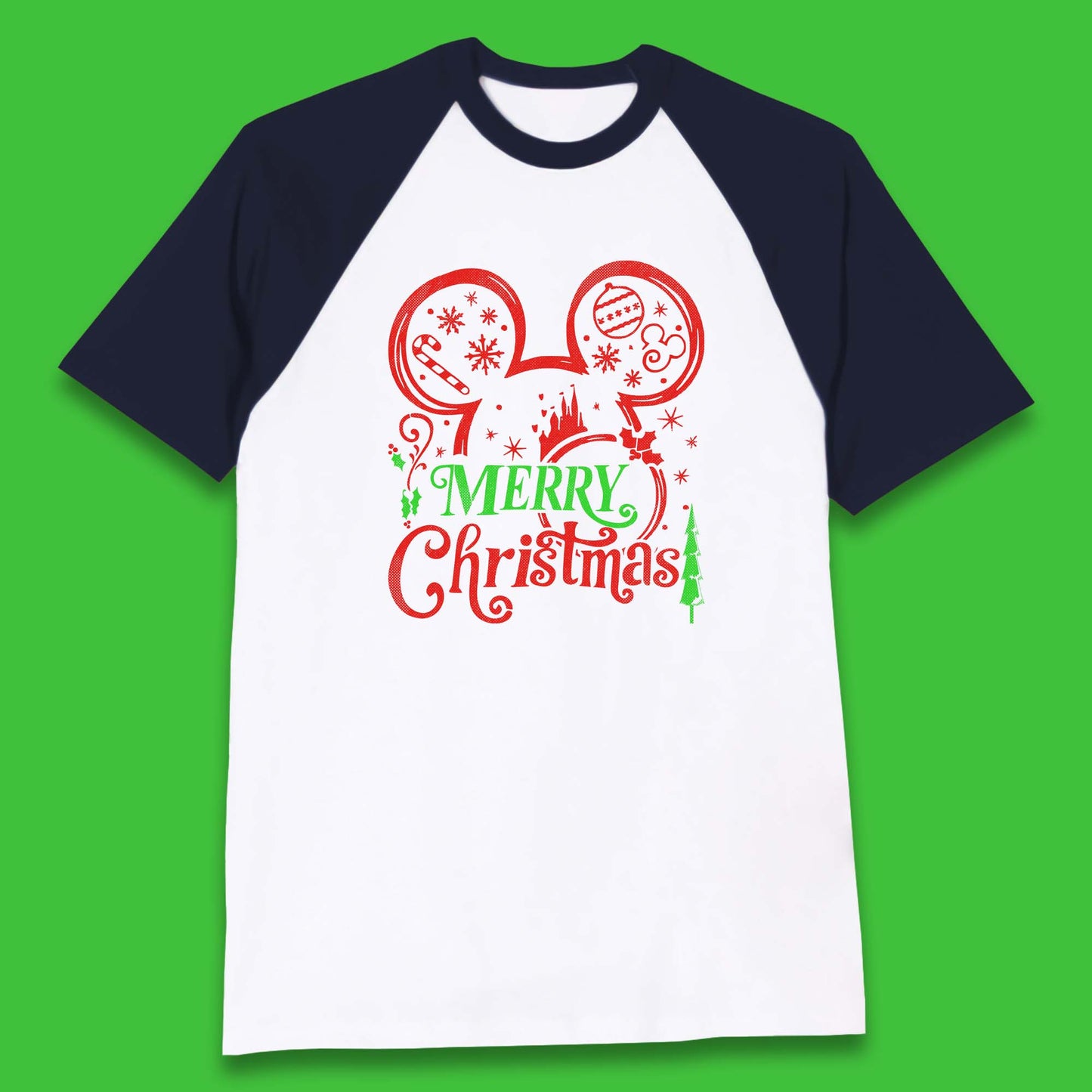 mickey mouse head christmas baseball t shirt