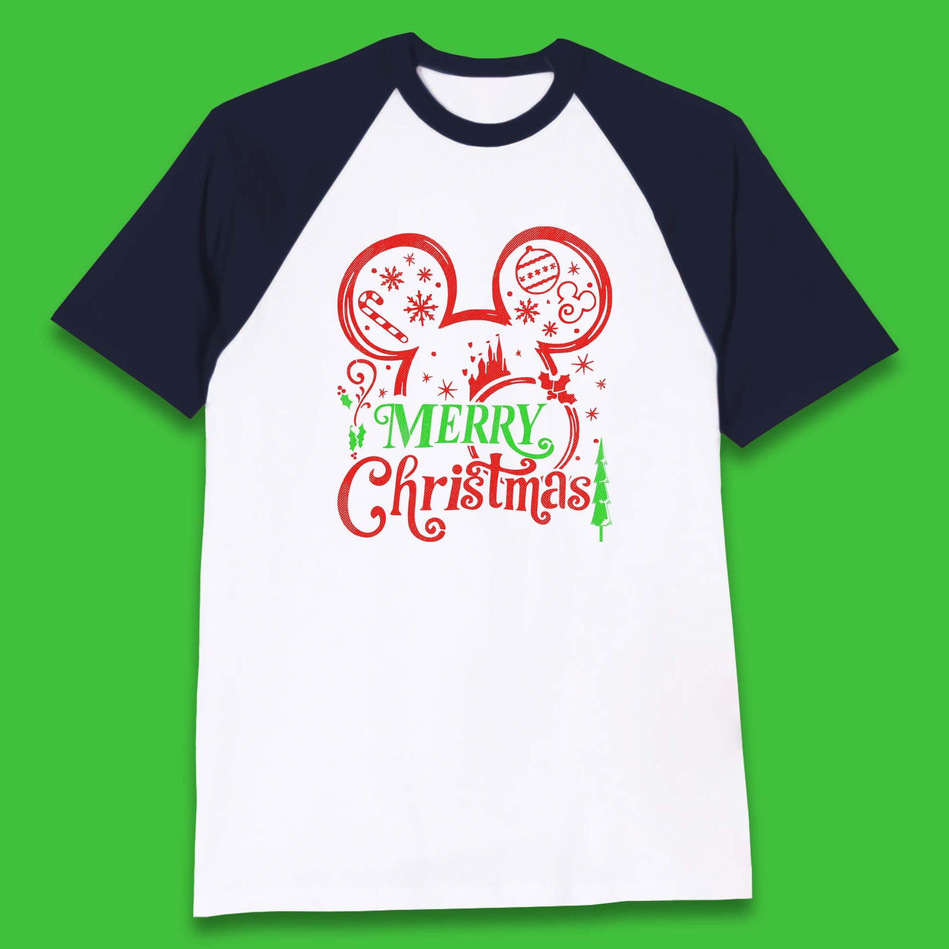 mickey mouse head christmas baseball t shirt