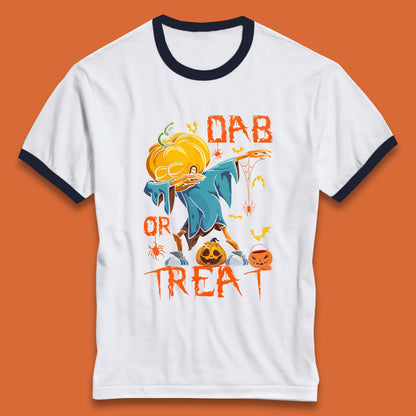 Dab Or Treat Scarecrow Dabs Halloween Dabbing Dance Horror Scary Ringer T Shirt
