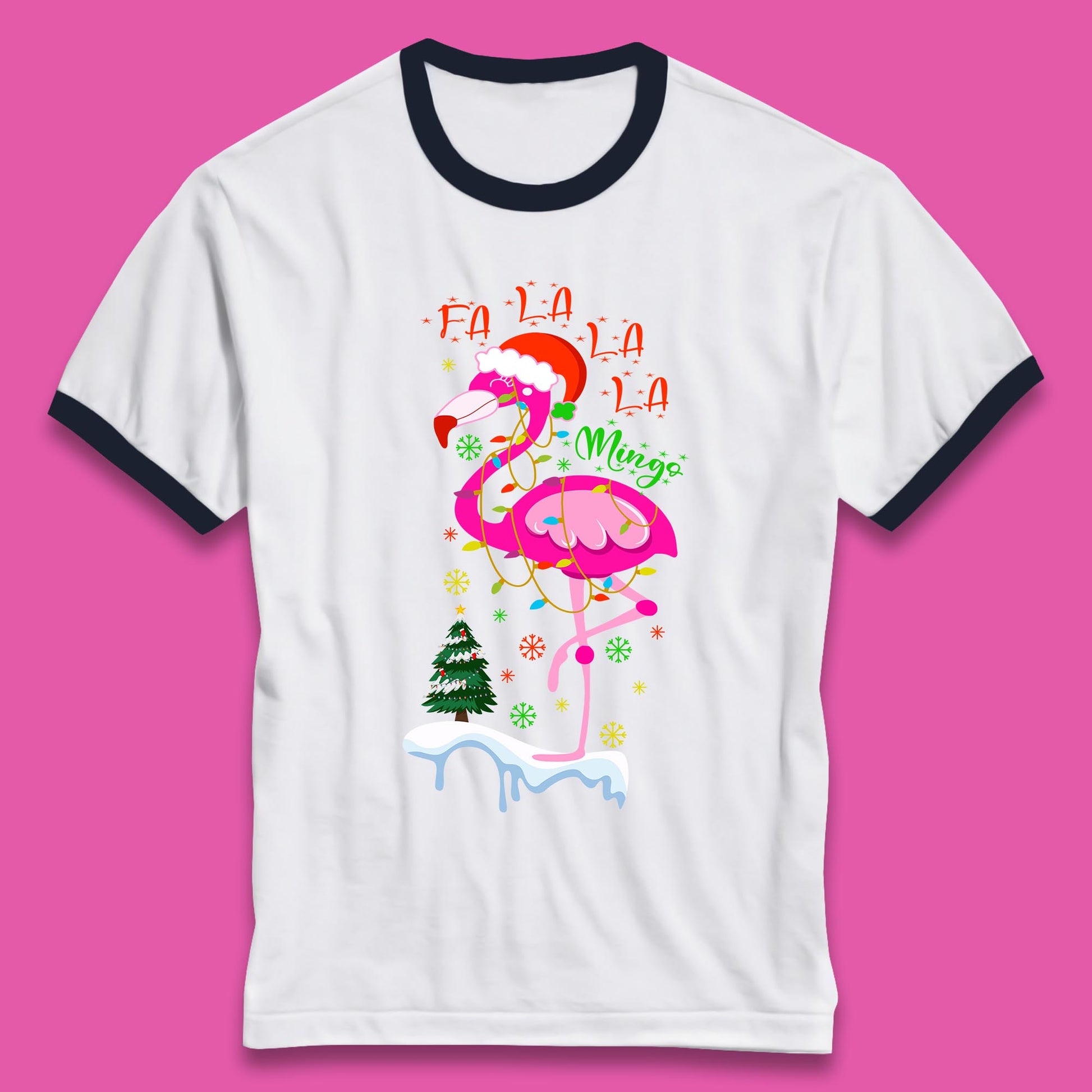 flamingo christmas ringer t shirt