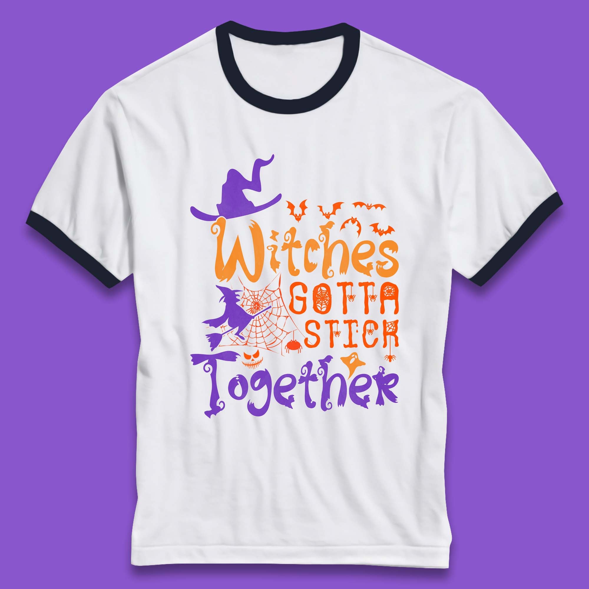 Witches Gotta Stick Together Funny Halloween Witchy Ringer T Shirt