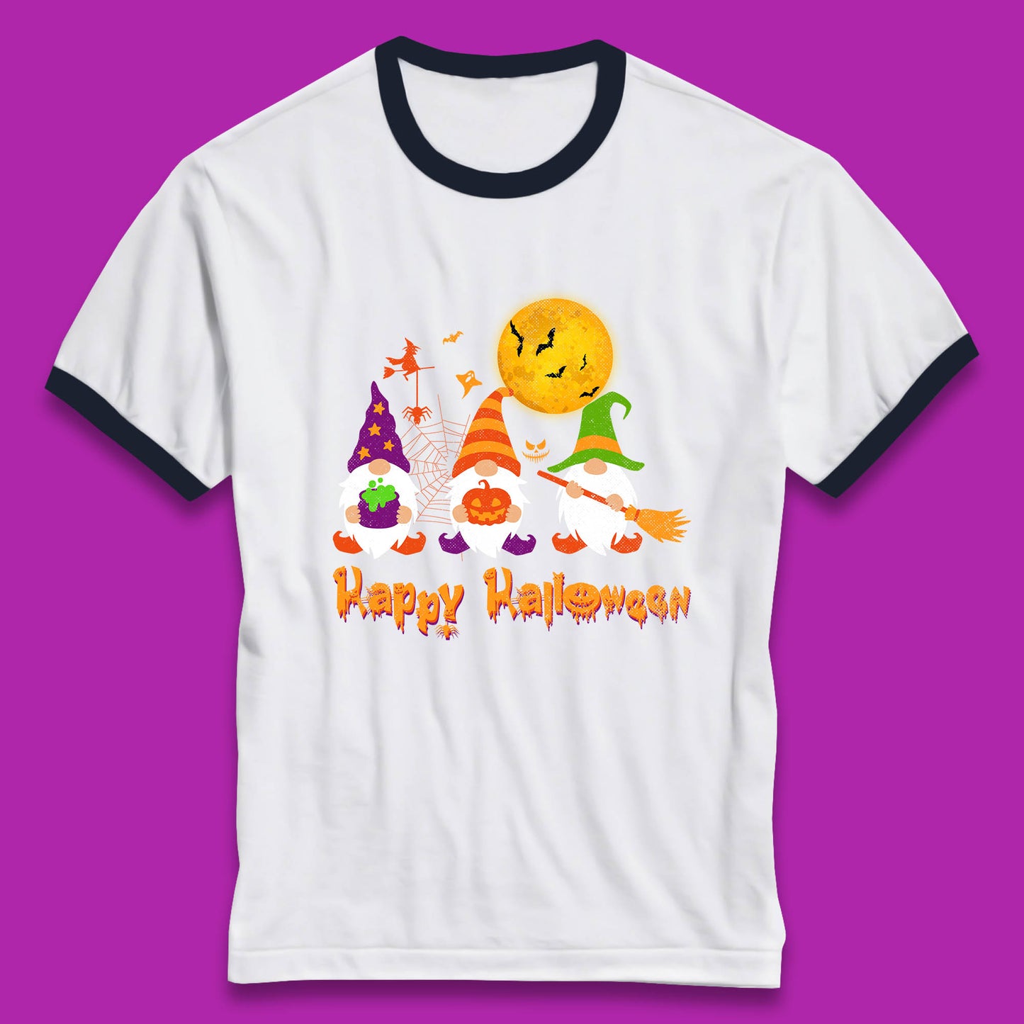 Happy Halloween Gnomies Spooky Witch Gnomes Scary Gnome Lover Ringer T Shirt