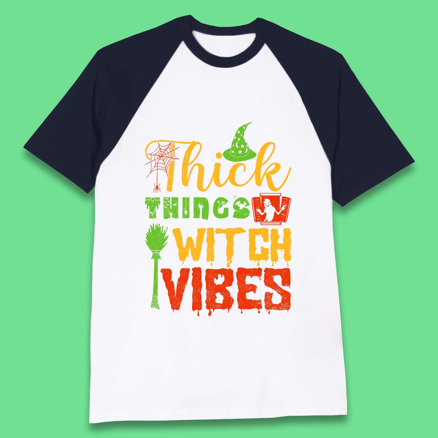 Thick Things Witch Vibes Halloween Magic Spooky Witches Witchcraft Baseball T Shirt