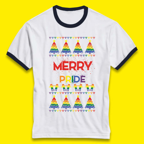 Merry Pride Christmas Trees Ringer T-Shirt