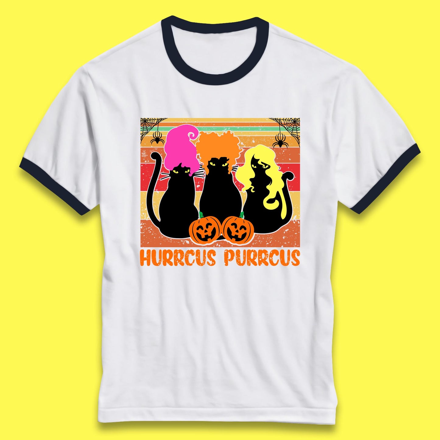 Vintage Halloween Witches Hurrcus Purrucs Scary Cat Horror Pumpkin Faces Hocus Pocus Halloween Costume Ringer T Shirt