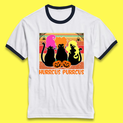 Vintage Halloween Witches Hurrcus Purrucs Scary Cat Horror Pumpkin Faces Hocus Pocus Halloween Costume Ringer T Shirt