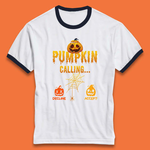 Halloween Pumpkin Calling Accept Decline Funny Jack O Lantern Horror Scary Phone Call Ringer T Shirt