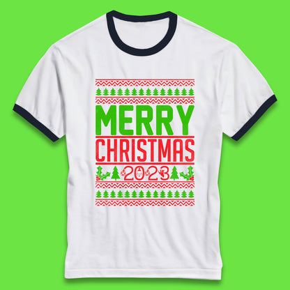 Merry Christmas 2023 Winter Holiday Festive Celebration Xmas Gift Ringer T Shirt