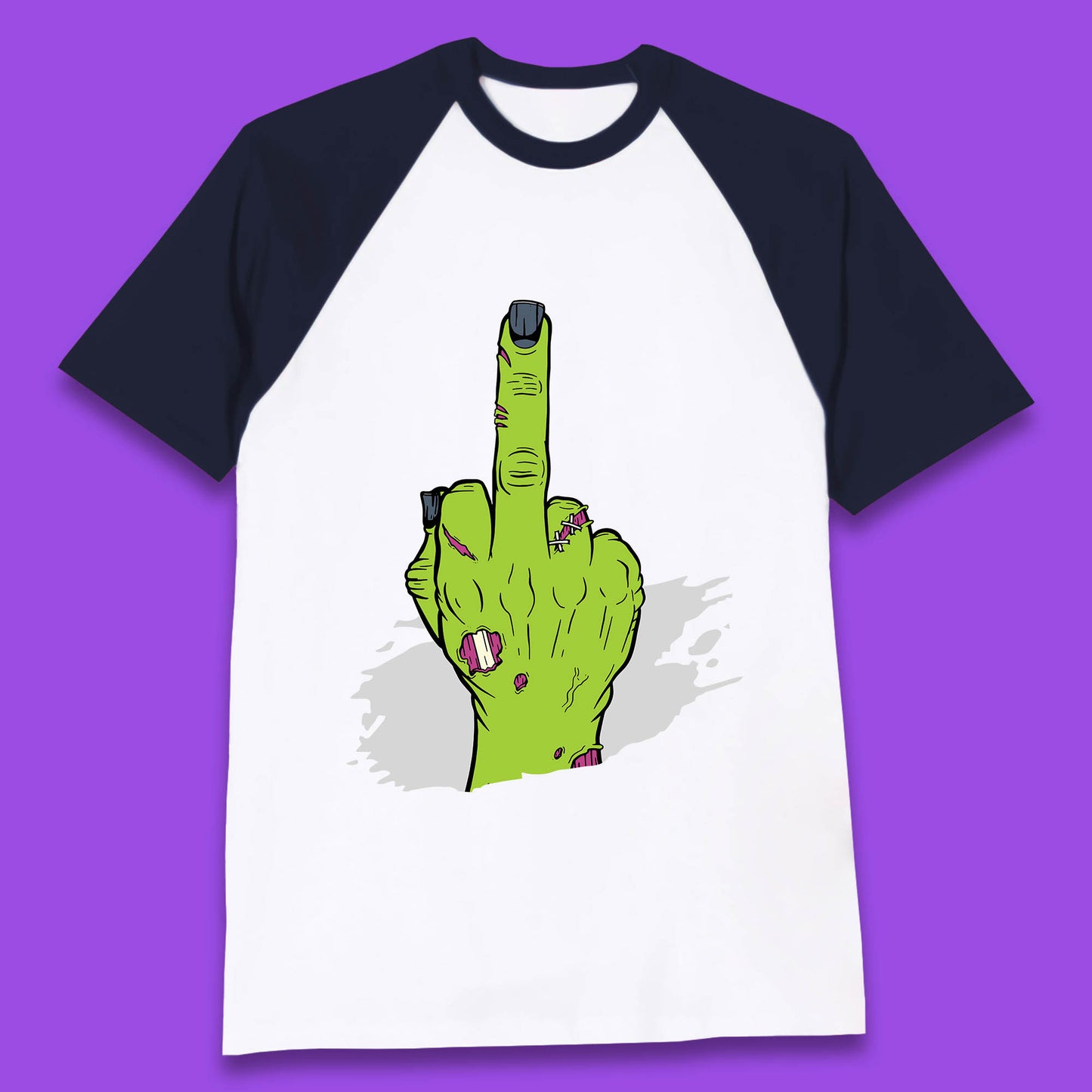 Halloween Green Zombie Hand Showing The Middle Finger Sarcastic Rude Baseball T Shirt