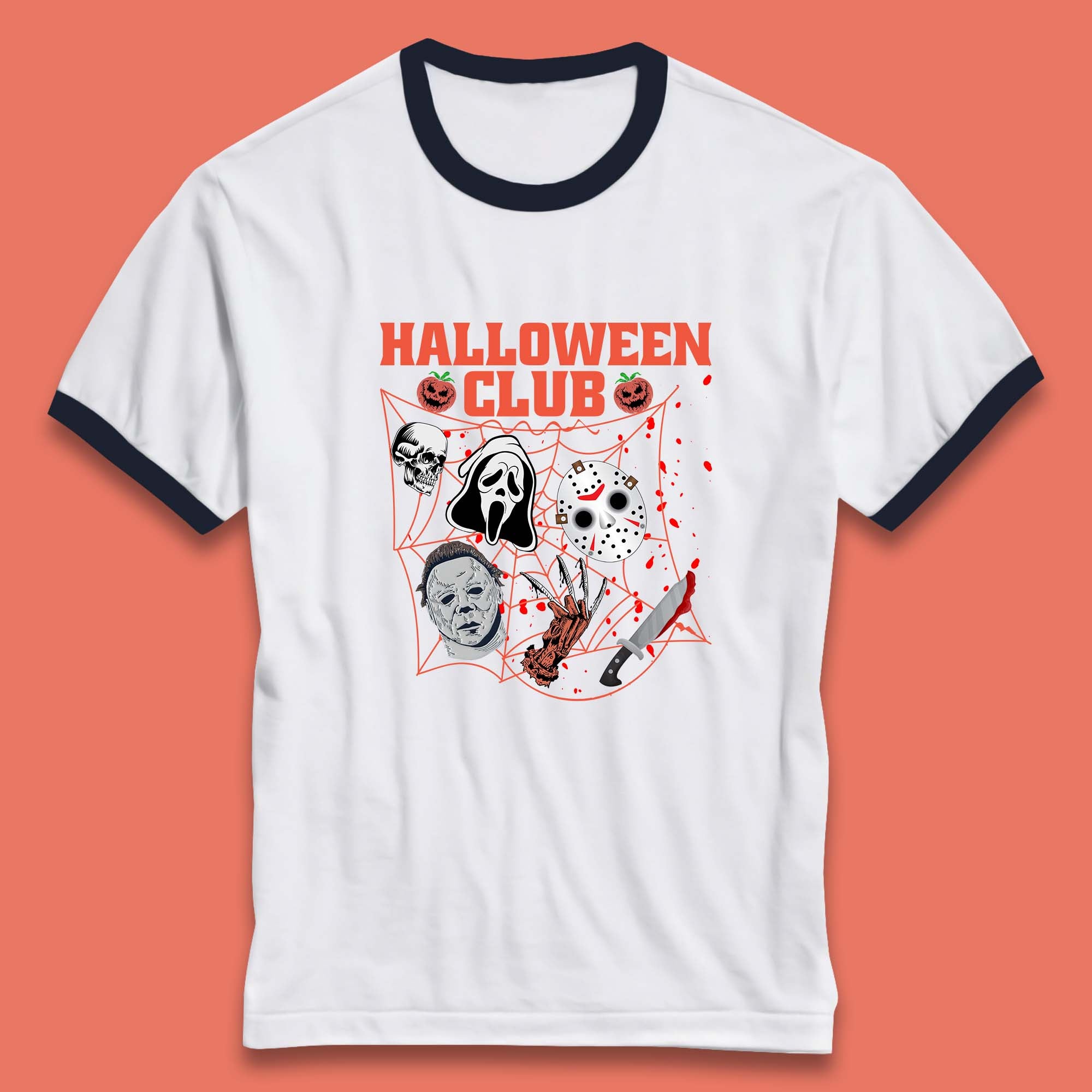 Halloween Club Horror Scary Friends Halloween Horror Movie Characters Ringer T Shirt