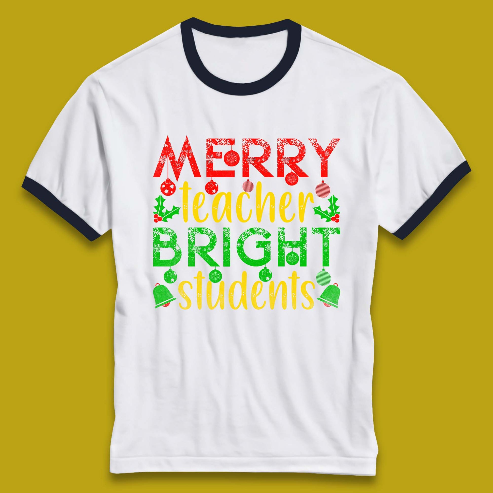 merry teacher bright students christmas ringer t shirt