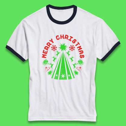 merry christmas reindeers ringer t shirt