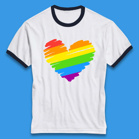 Rainbow Colour Heart Pride LGBTQ Rainbow Pride LGBT Gay Pride Month Ringer T Shirt