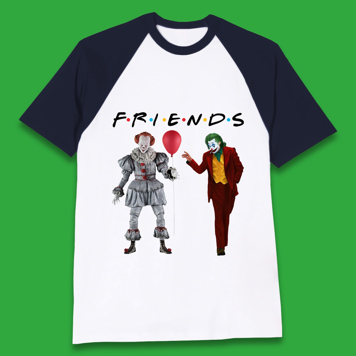 IT Pennywise Clown And Joker Friends Inspired Horror Scary Halloween Movie Characters Baseball T Shirt