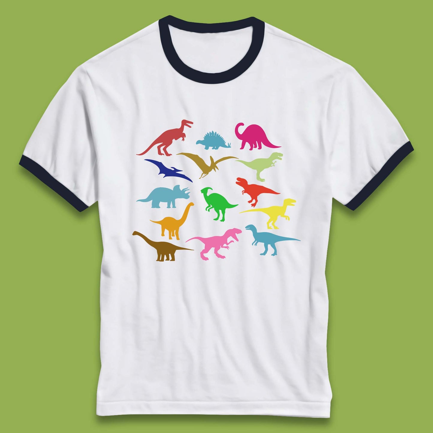 Colourful Dinosaurs Dino Fossil Dinosaurs Wild Nature Prehistoric Paleontology Velociraptor Ringer T Shirt