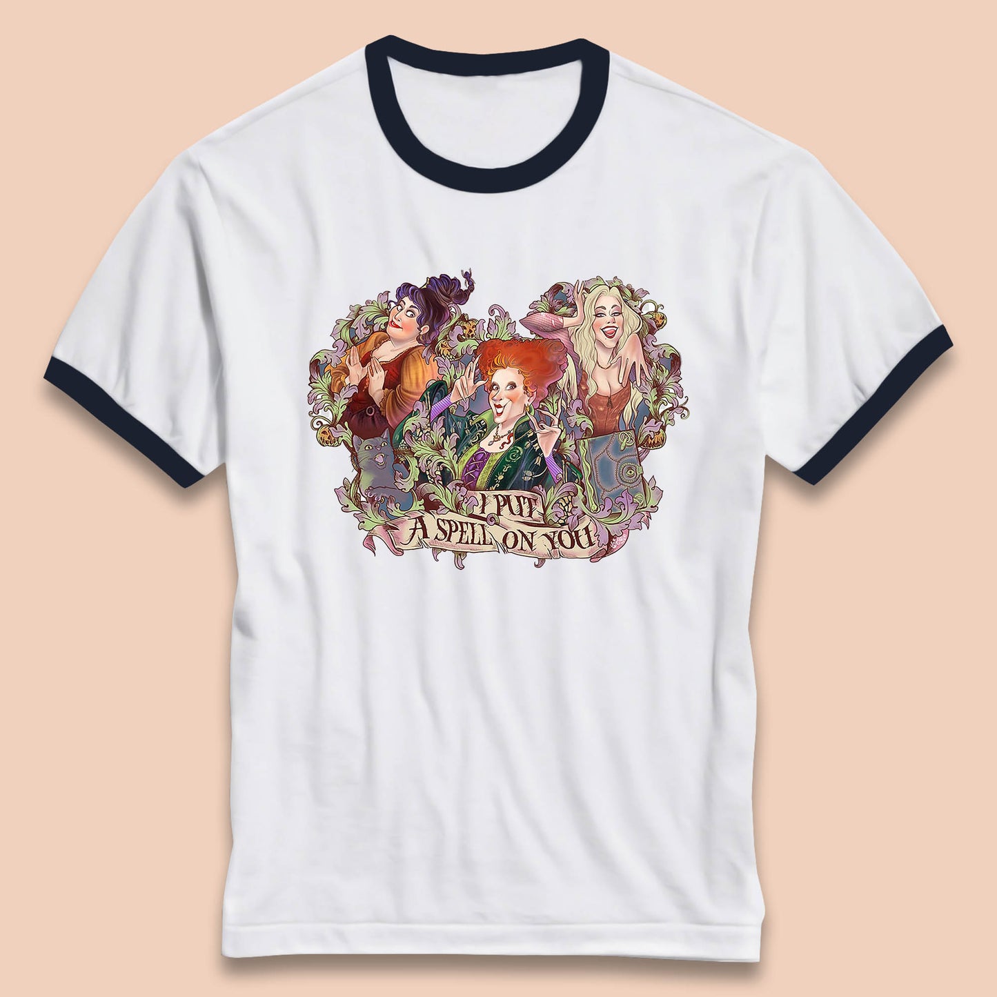 I Putt A Spell On You Halloween Sanderson Sisters Hocus Pocus Vintage Witches Ringer T Shirt