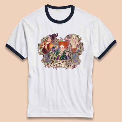 I Putt A Spell On You Halloween Sanderson Sisters Hocus Pocus Vintage Witches Ringer T Shirt