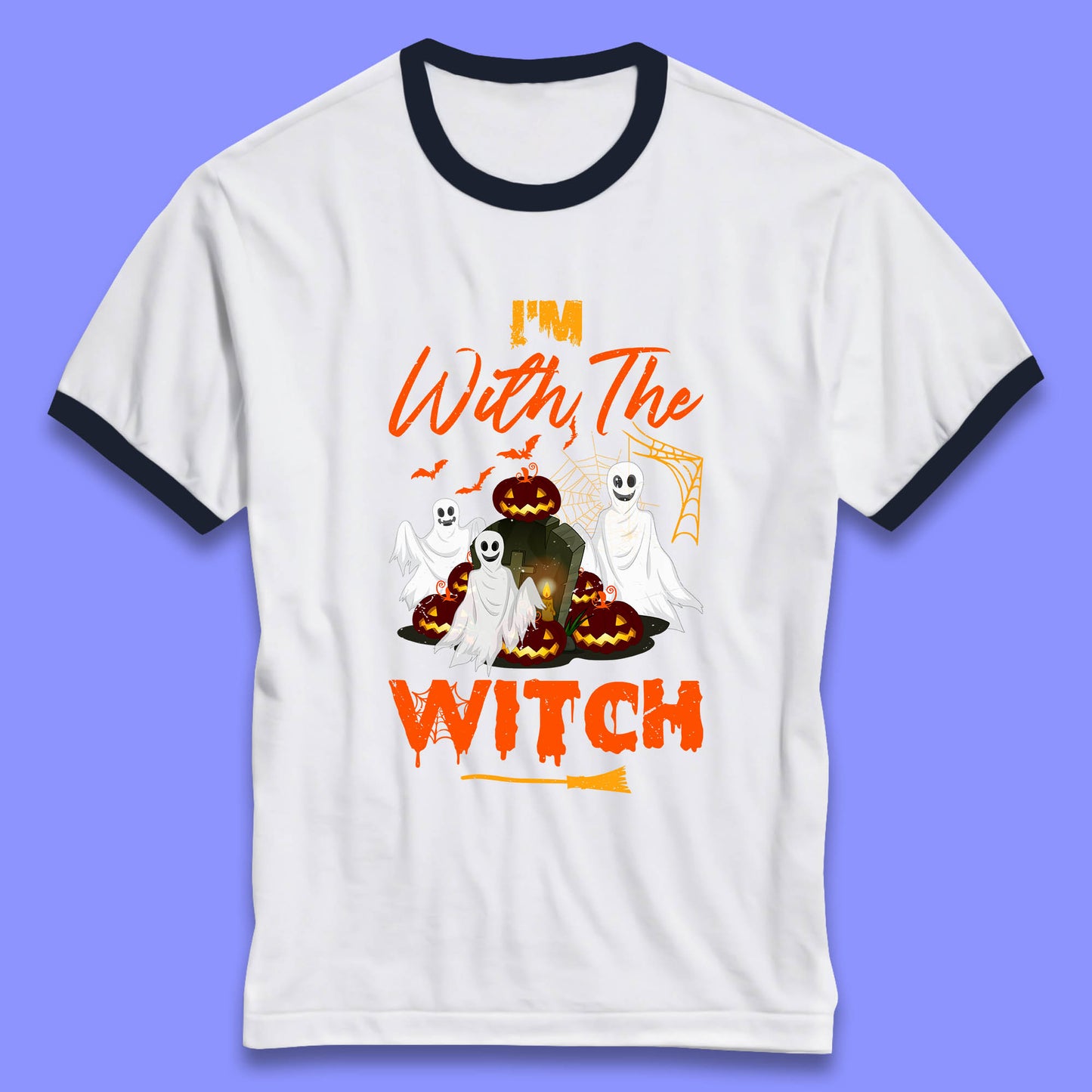 I'm With The Witch Halloween Ghosts With Jack-O-Lantern Horror Pumpkins Ringer T Shirt