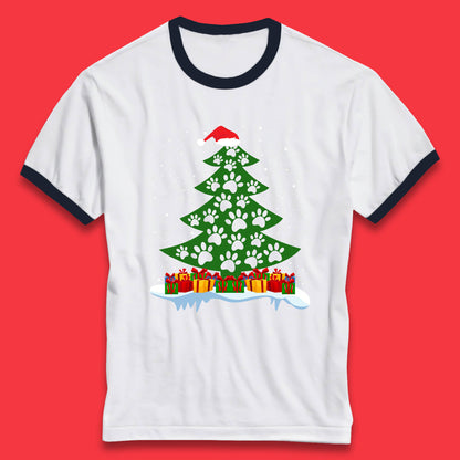christmas tree with paw prints of dogs ringer t shirt