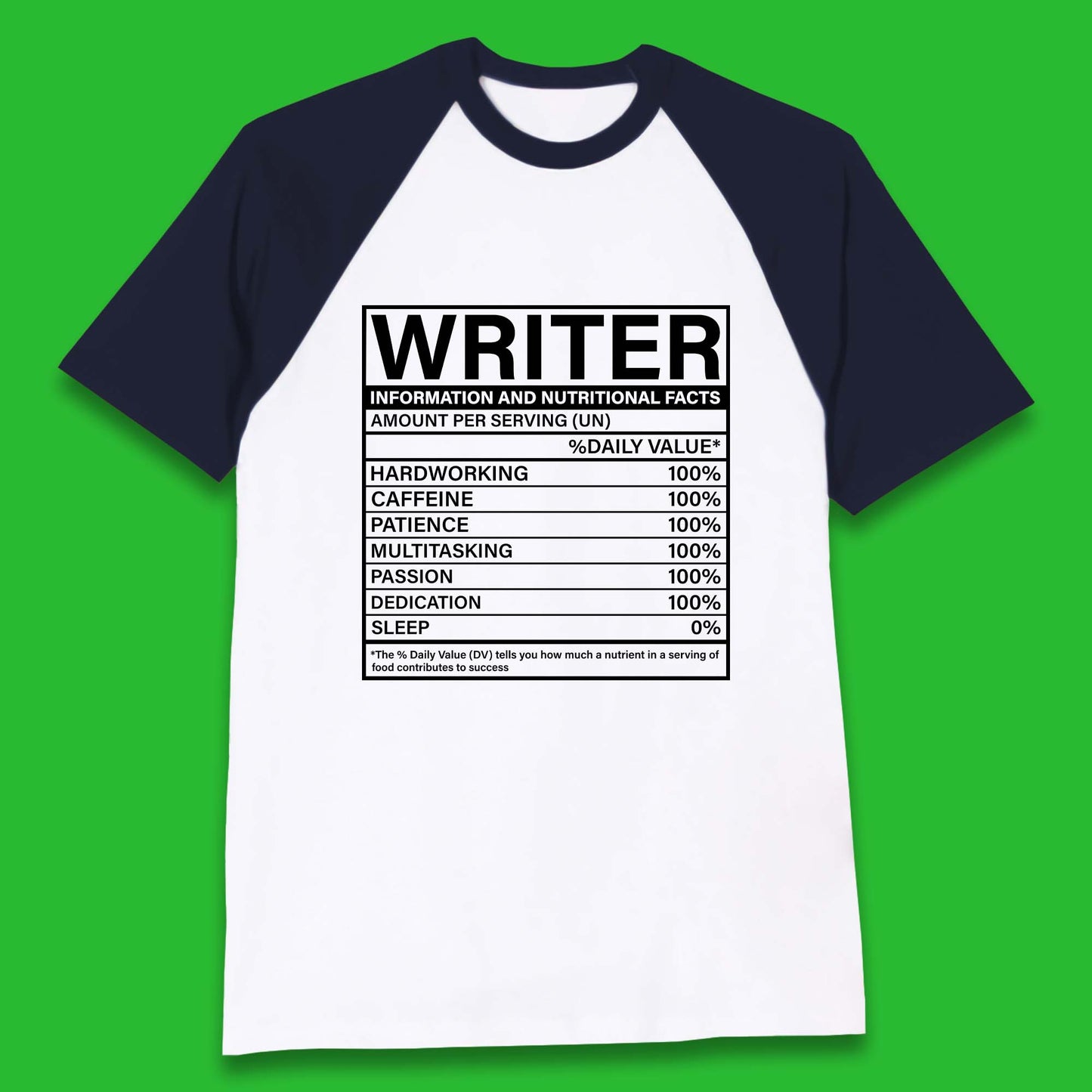 Writer Nutritional Facts Baseball T-Shirt