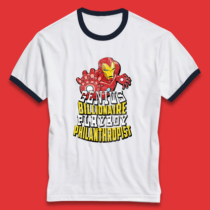 Tony Stark Quote Genius Billionaire Playboy Philanthropist Marvel Avenger Iron Man Superhero Movie Character Ringer T Shirt