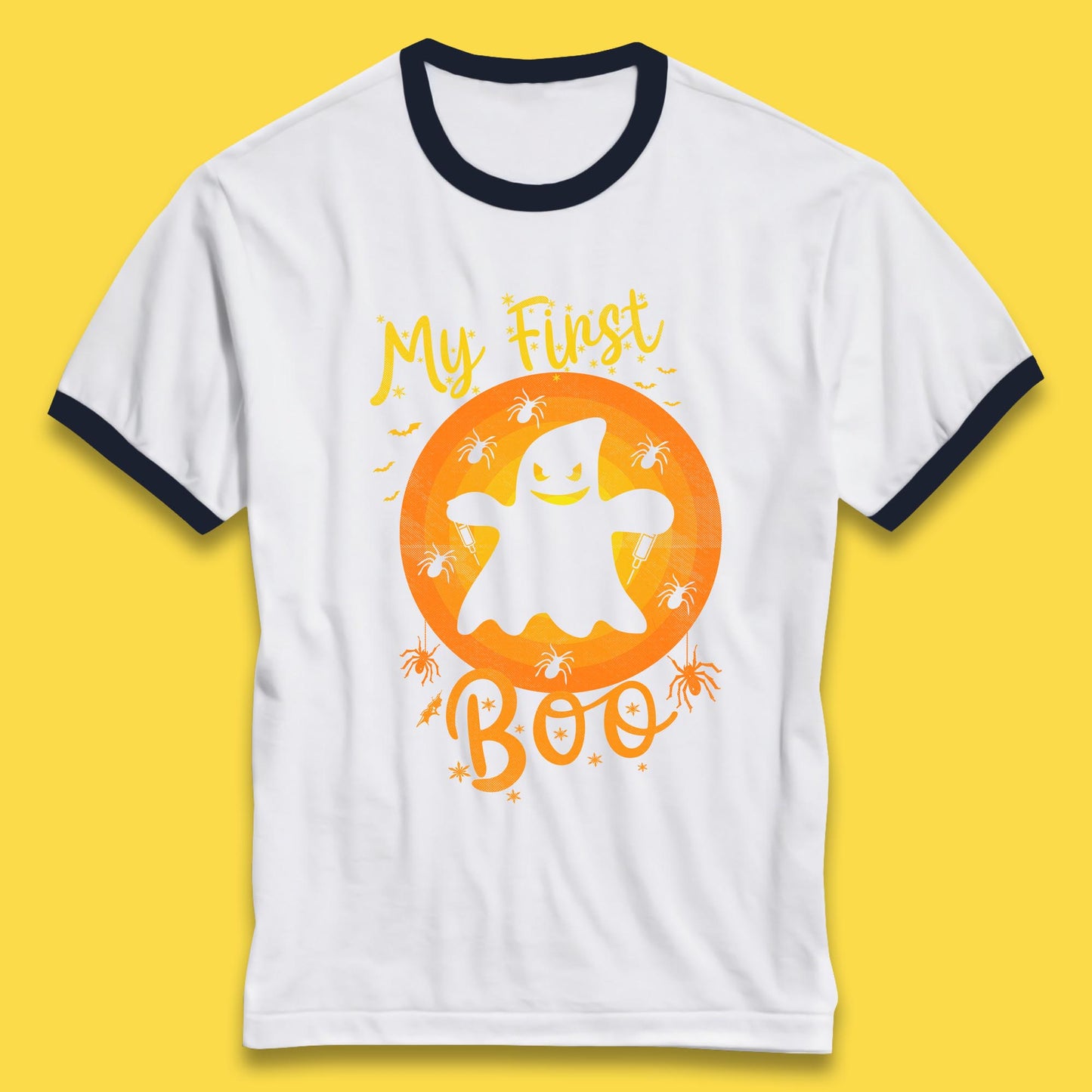 My First Boo Halloween Funny Boo Ghost Horror Scary Creepy Season Ringer T Shirt