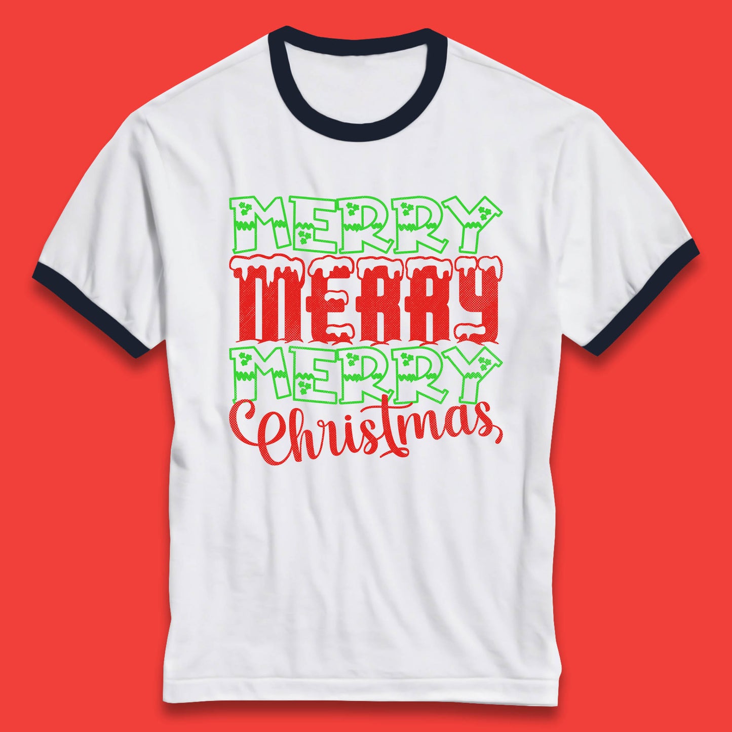 merry merry merry christmas ringer t shirt