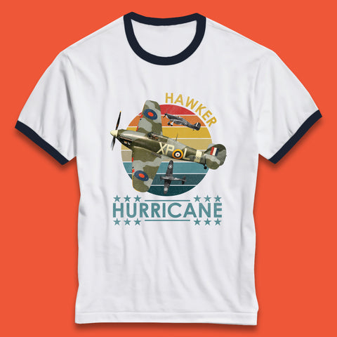 Hawker Hurricane UK Vintage WWII RAF Fighter Jet British Aircraft Royal Air Force Remembrance Day Ringer T Shirt