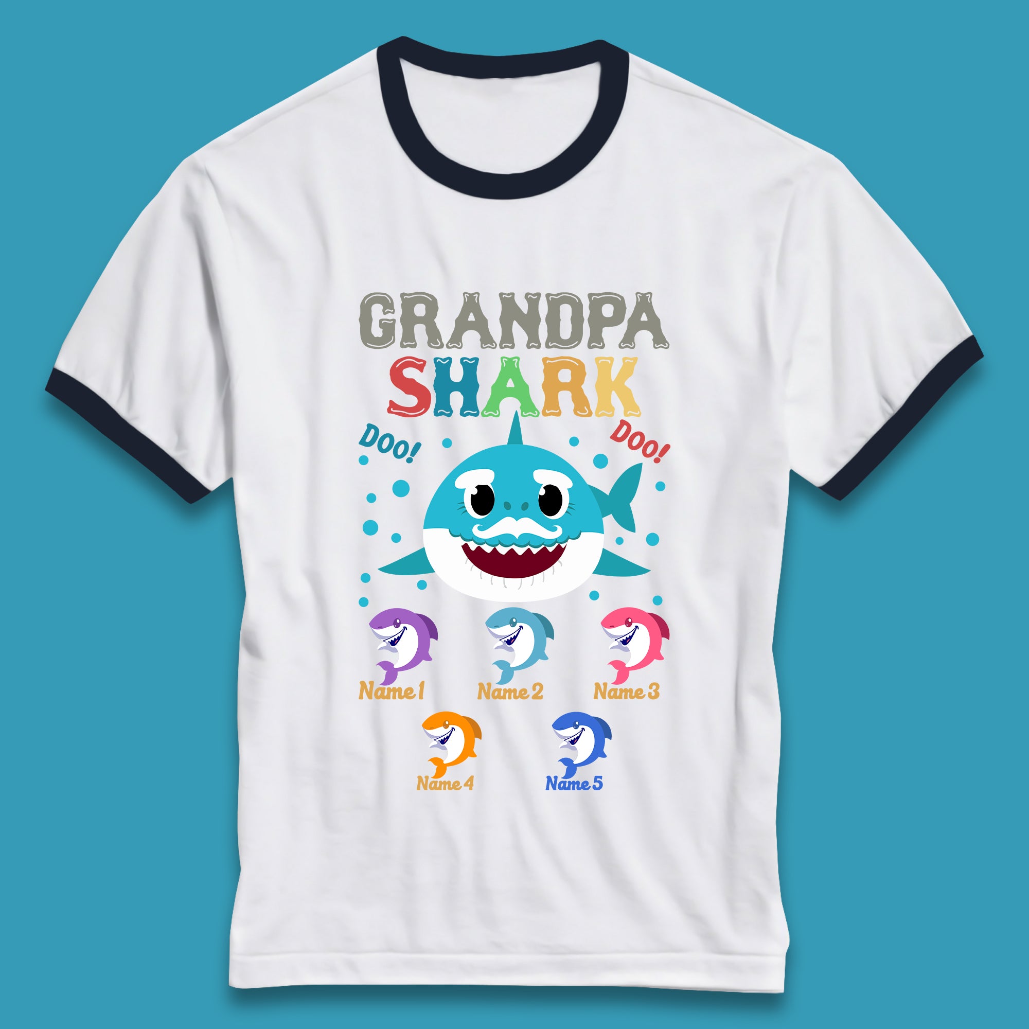 Personalised Grandpa Shark Ringer T-Shirt