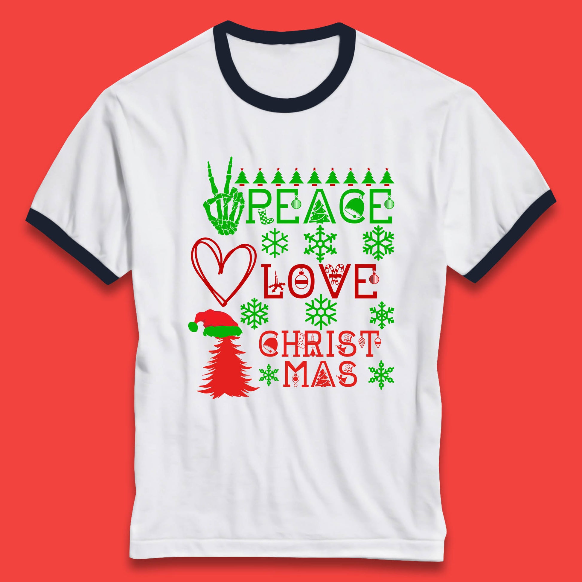 peace love christmas ringer tee