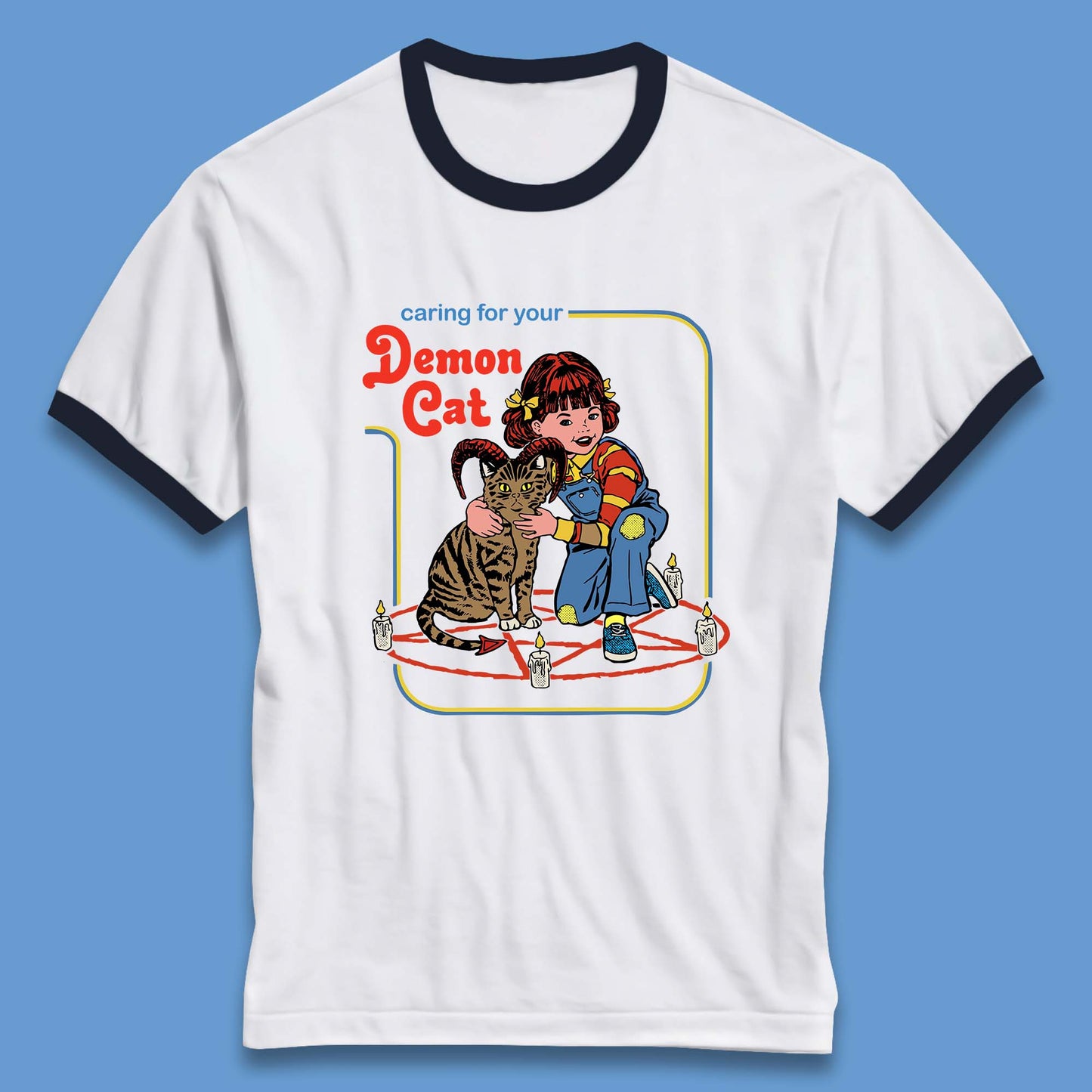 Caring For Your Demon Cat Creepy Incantation Halloween Aesthetic Cat Ringer T Shirt