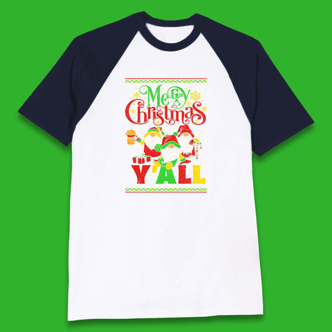 Merry Christmas Y'all With Gnomes Winter Festive Holiday Season Xmas Gnomies Baseball T Shirt