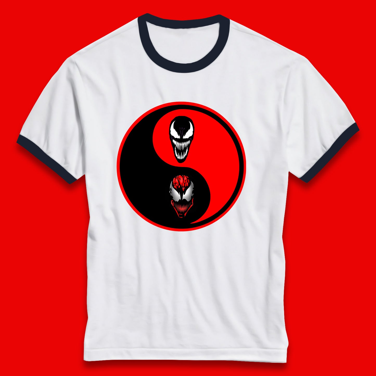 Marvel Comics Carnage And Venom Fictional Movie Character Anime Yin Yang Spoof Ringer T Shirt