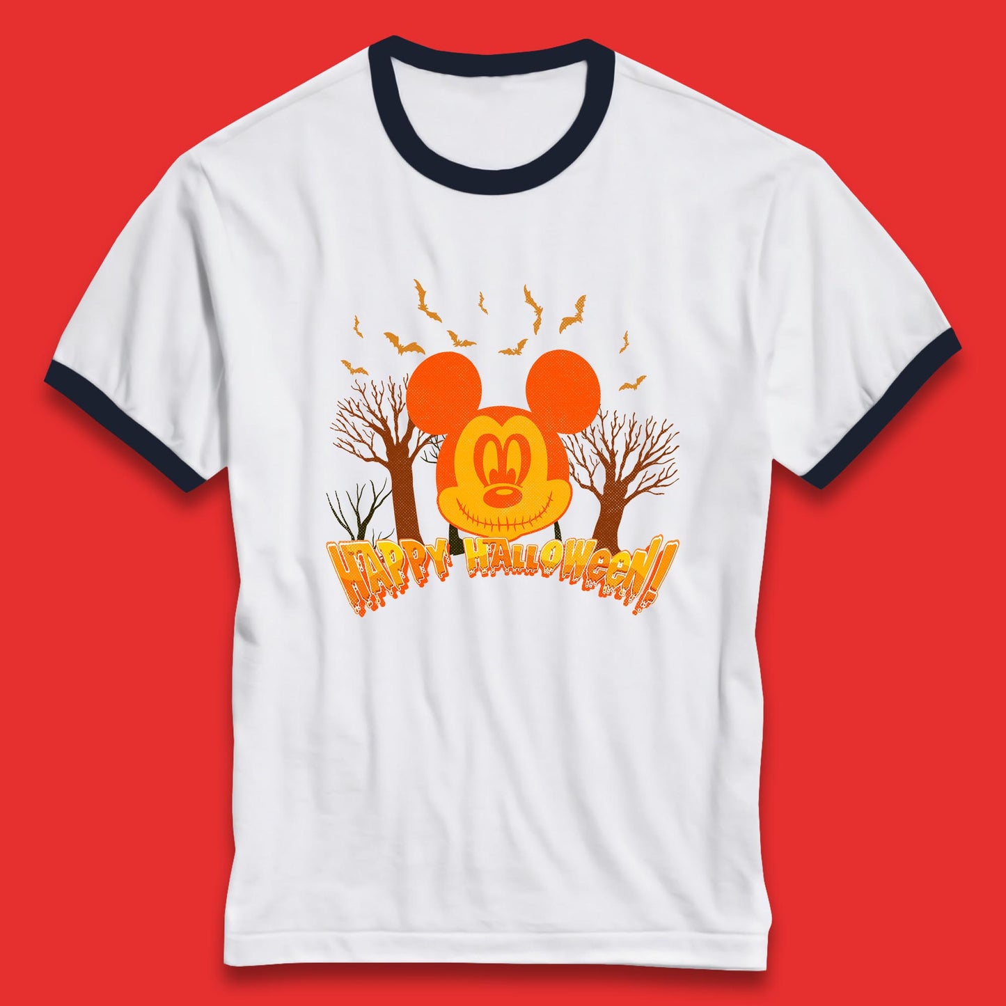 Happy Halloween Mickey Mouse Horror Scary Spooky Jack Face Halloween Disney Trip Ringer T Shirt