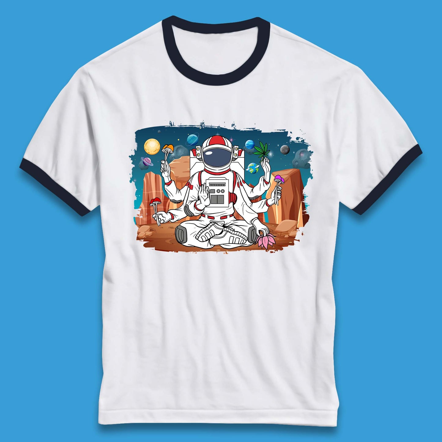 Meditating Astronaut Yoga Ringer T-Shirt