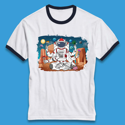 Meditating Astronaut Yoga Ringer T-Shirt
