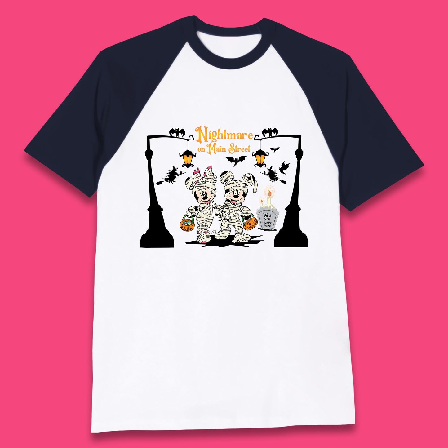 Nightmare On Main Street Disney Halloween Mickey Minnie Mouse Mummy Disneyland Trip Baseball T Shirt