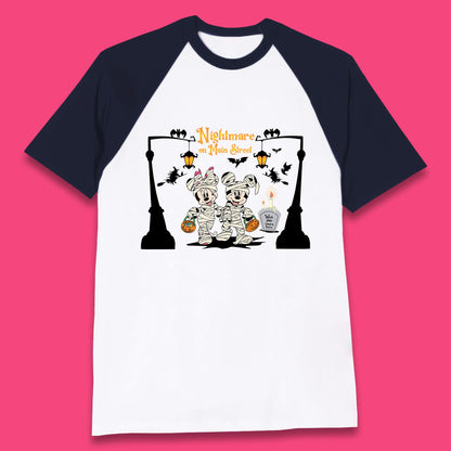 Nightmare On Main Street Disney Halloween Mickey Minnie Mouse Mummy Disneyland Trip Baseball T Shirt