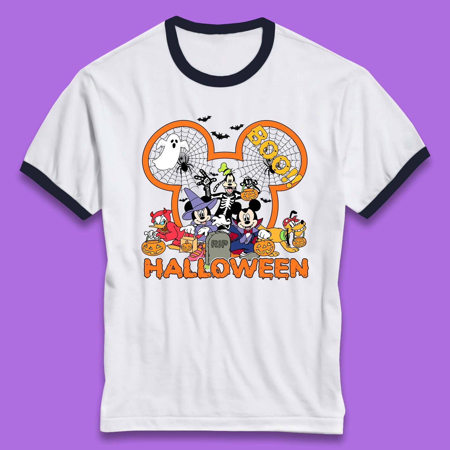 Disney Halloween Mickey Mouse Minnie Mouse Boo Ghost Friends Donald Duck Pluto Goofy Cartoon Disneyland Trip Ringer T Shirt