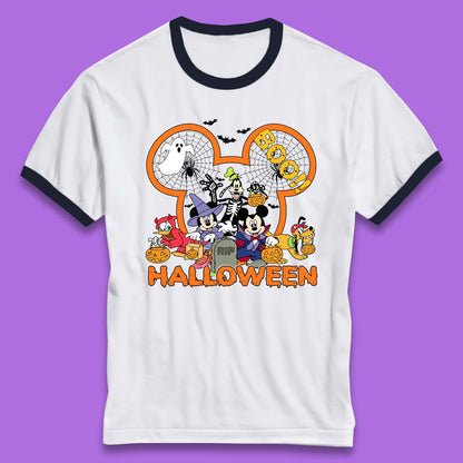Disney Halloween Mickey Mouse Minnie Mouse Boo Ghost Friends Donald Duck Pluto Goofy Cartoon Disneyland Trip Ringer T Shirt