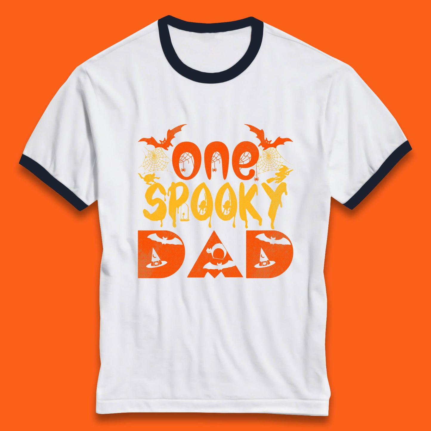 One Spooky Dad Happy Halloween Fall Season Dad Life Spooky Flying Bats Ringer T Shirt