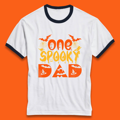 One Spooky Dad Happy Halloween Fall Season Dad Life Spooky Flying Bats Ringer T Shirt